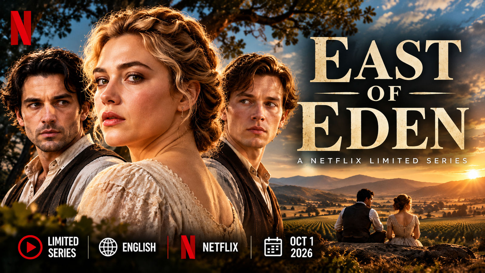 East of Eden Netflix series featuring Florence Pugh and main cast