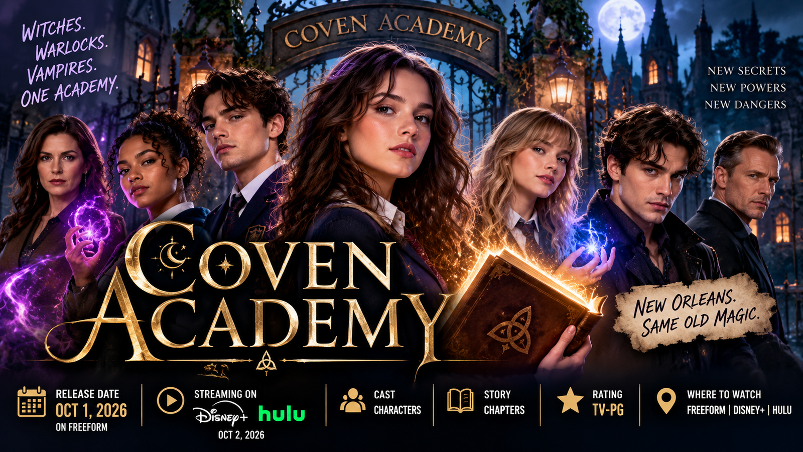 Coven Academy Freeform Disney Plus Hulu series cast and characters
