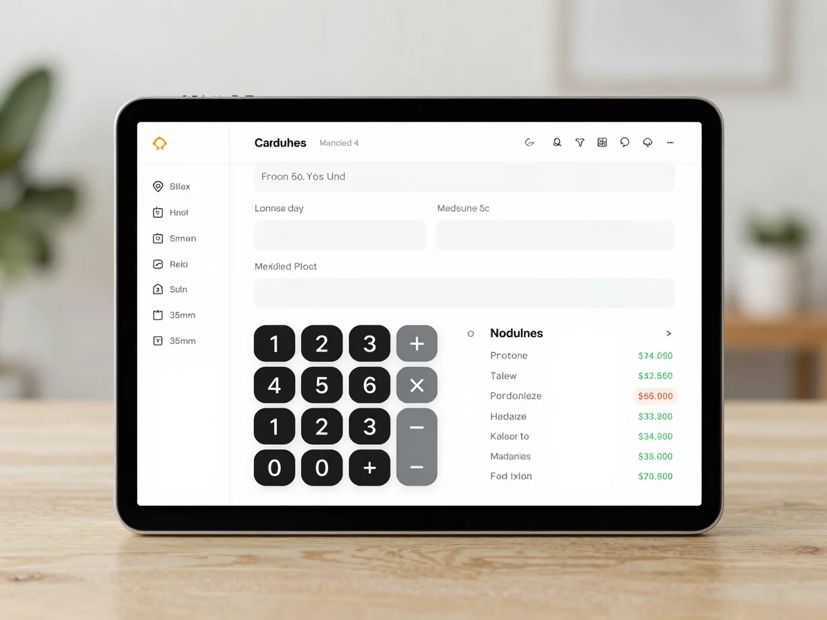 Minimal digital calculator interface mockup with data input field