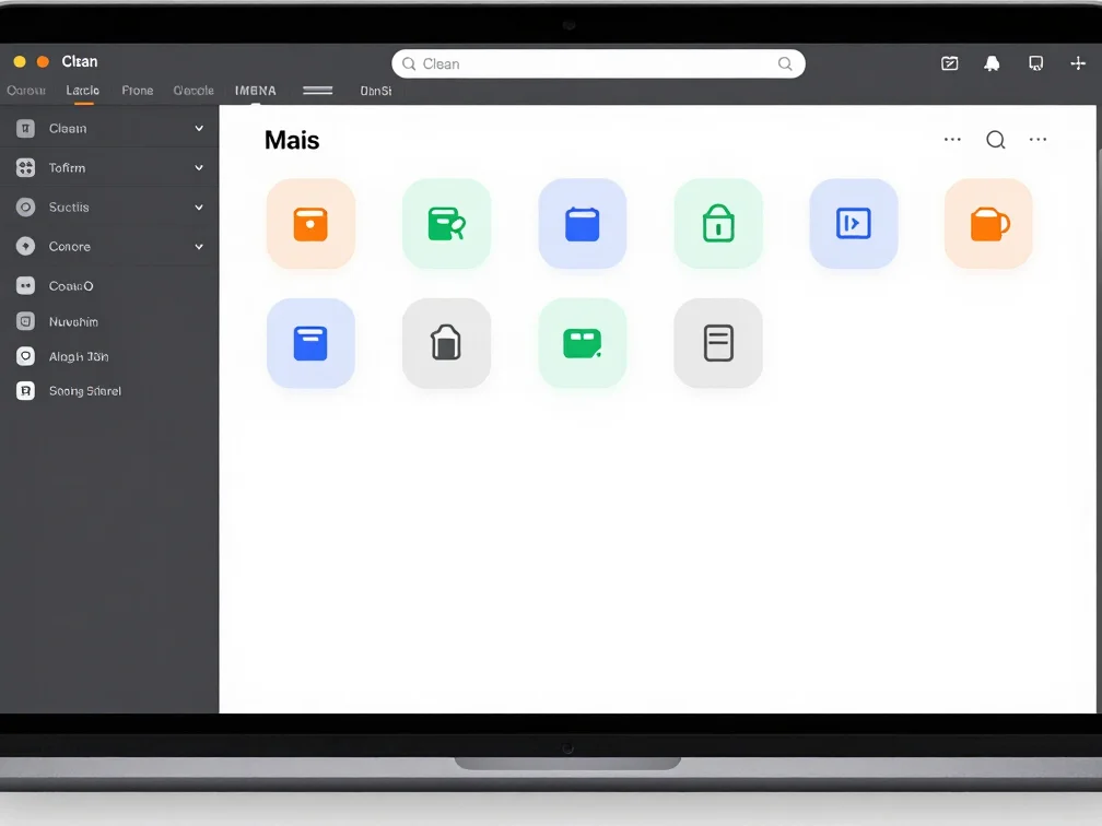 Clean software UI layout diagram with category filter badges and search bar input on slate background, 35mm lens