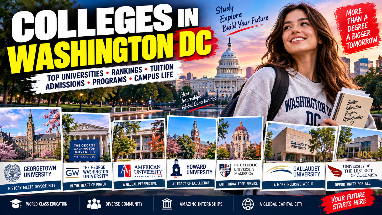Colleges in Washington DC: Best Universities, Rankings, Tuition, Acceptance Rates & Programs 2026